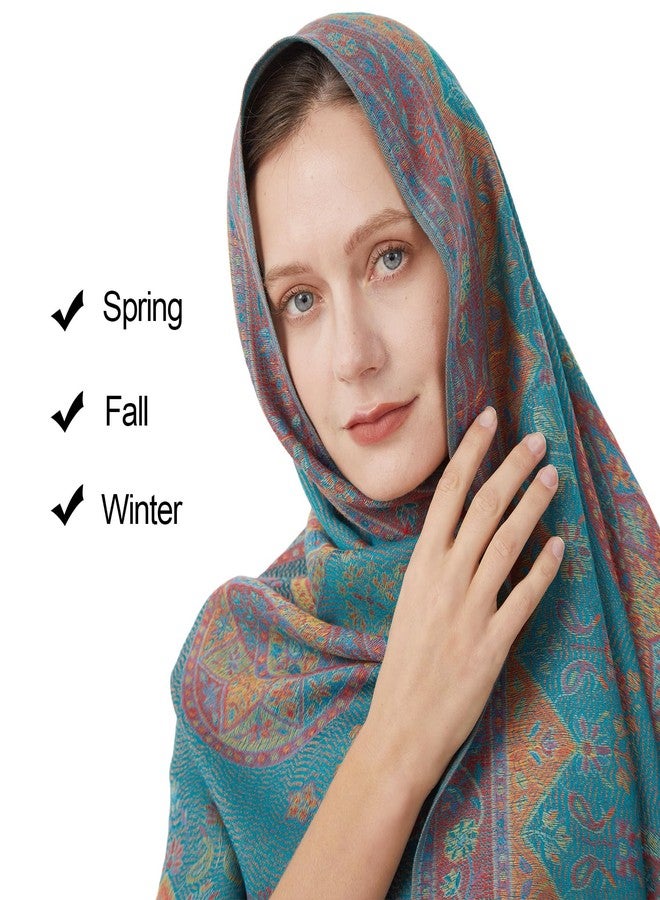 Nonakgado Turquoise Pashmina Scarf-Ladies Boho Jacquard Pashmina Wraps and Shawls for Travel Spring Fall Winter(Sy4-Turquoise) - Image 5